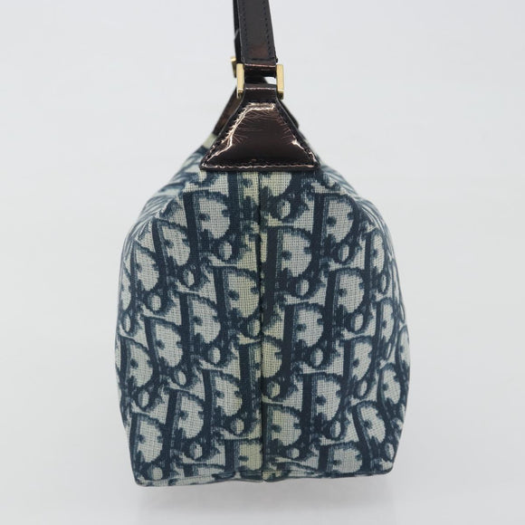 Christian Dior Trotter Canvas Hand Bag PVC Navy Gold Auth 194595V