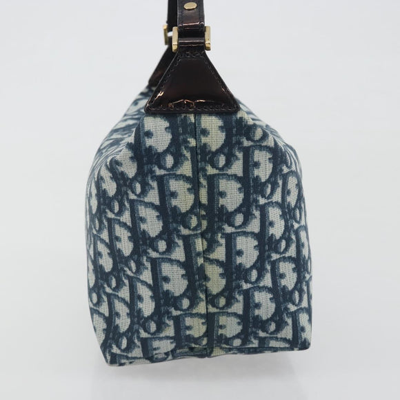 Christian Dior Trotter Canvas Hand Bag PVC Navy Gold Auth 194595V