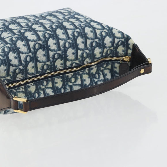 Christian Dior Trotter Canvas Hand Bag PVC Navy Gold Auth 194595V