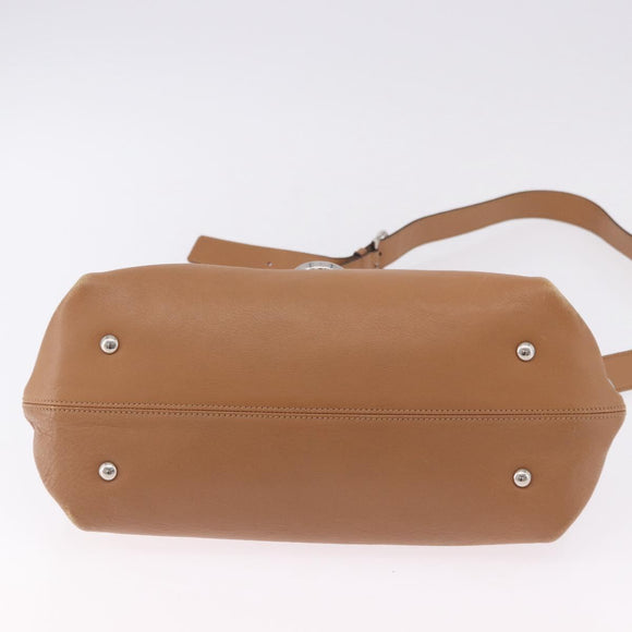 Salvatore Ferragamo Sofia Gancini Hand Bag Leather 2way Beige Silver Auth 194596A