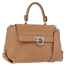 Salvatore Ferragamo Sofia Gancini Hand Bag Leather 2way Beige Silver Auth 194596A-1