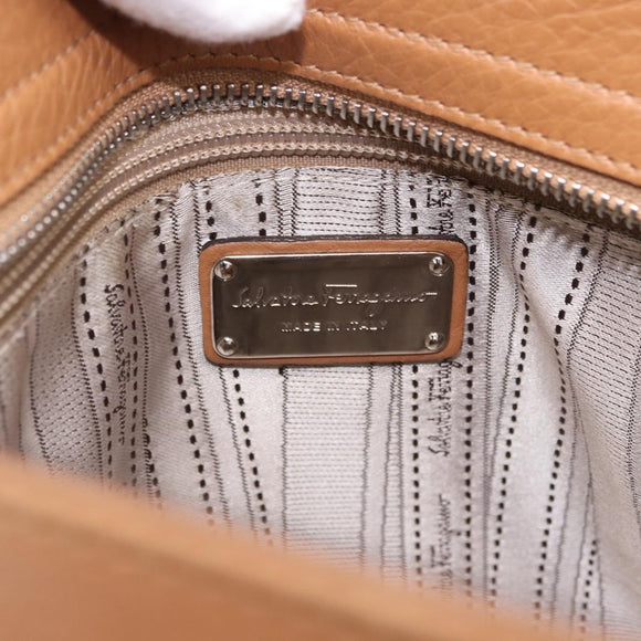 Salvatore Ferragamo Sofia Gancini Hand Bag Leather 2way Beige Silver Auth 194596A