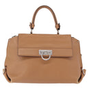 Salvatore Ferragamo Sofia Gancini Hand Bag Leather 2way Beige Silver Auth 194596A-13