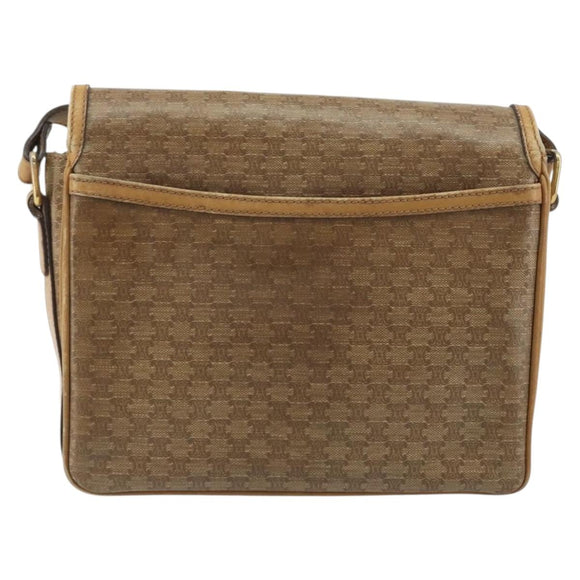 CELINE Macadam Canvas Shoulder Bag PVC Beige Gold Auth 194609