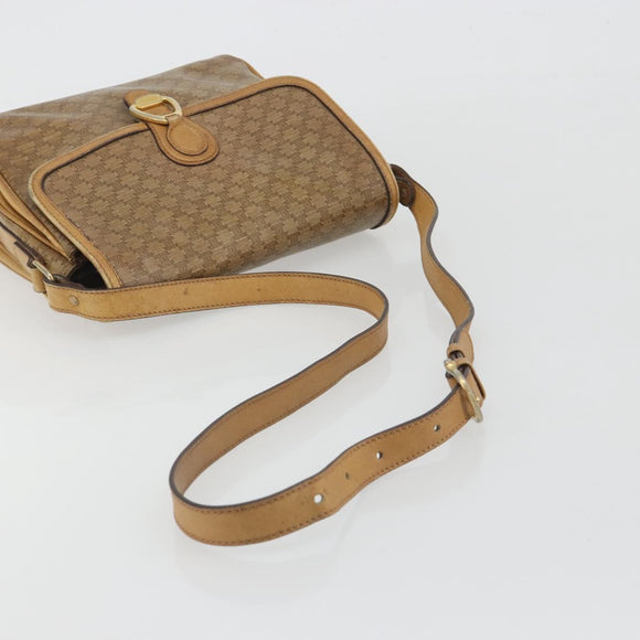 CELINE Macadam Canvas Shoulder Bag PVC Beige Gold Auth 194609