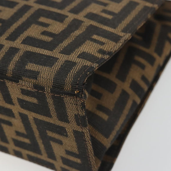 FENDI Zucca Canvas Mamma Baguette Tote Bag Brown Black Auth 194611
