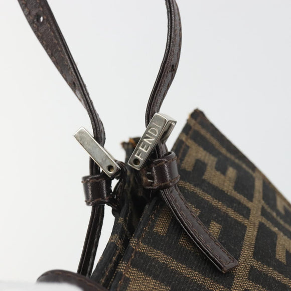 FENDI Zucca Canvas Mamma Baguette Tote Bag Brown Black Auth 194611