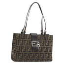 FENDI Zucca Canvas Mamma Baguette Tote Bag Brown Black Auth 194611-1