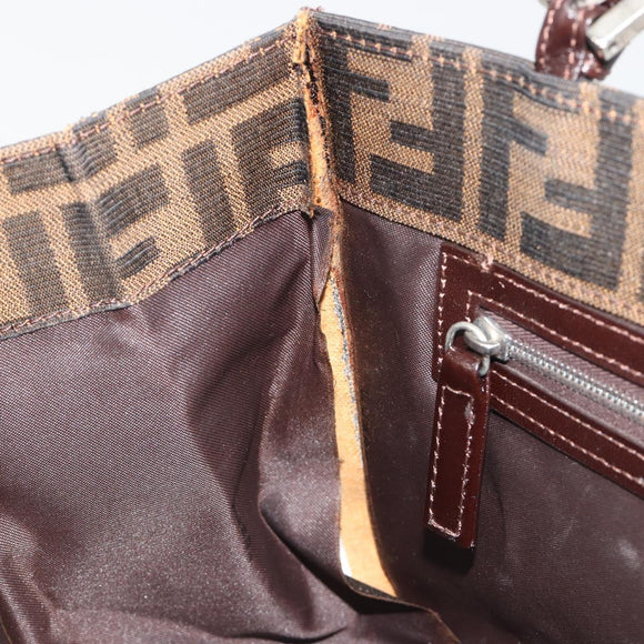 FENDI Zucca Canvas Mamma Baguette Tote Bag Brown Black Auth 194611