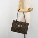 FENDI Zucca Canvas Mamma Baguette Tote Bag Brown Black Auth 194611-25