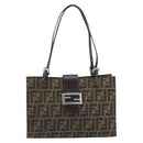 FENDI Zucca Canvas Mamma Baguette Tote Bag Brown Black Auth 194611-13
