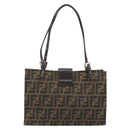 FENDI Zucca Canvas Mamma Baguette Tote Bag Brown Black Auth 194611-2