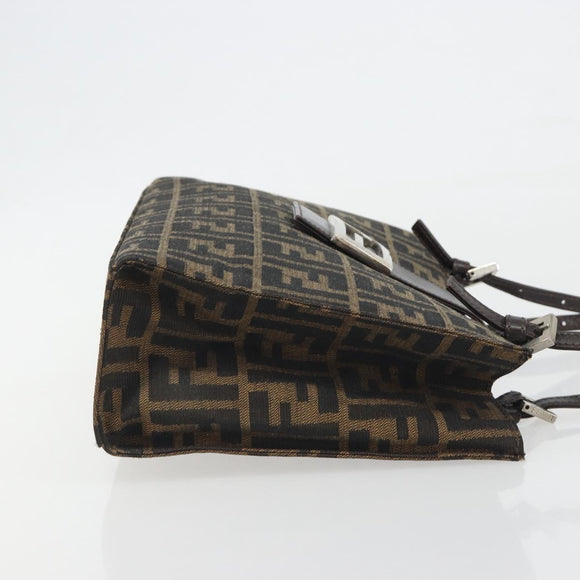 FENDI Zucca Canvas Mamma Baguette Tote Bag Brown Black Auth 194611