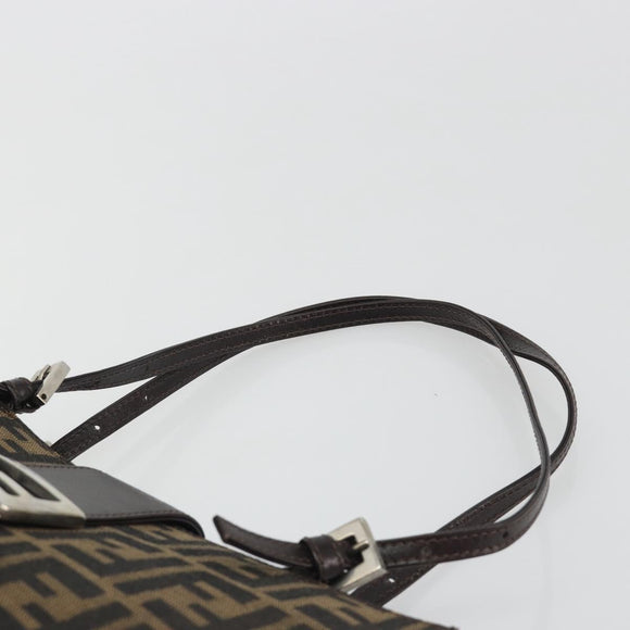 FENDI Zucca Canvas Mamma Baguette Tote Bag Brown Black Auth 194611