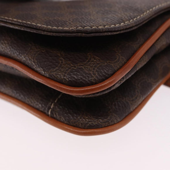 CELINE Macadam Canvas Waist Pouch PVC Leather Brown Gold Auth 194626A