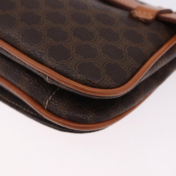 CELINE Macadam Canvas Waist Pouch PVC Leather Brown Gold Auth 194626A
