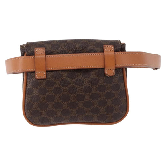 CELINE Macadam Canvas Waist Pouch PVC Leather Brown Gold Auth 194626A