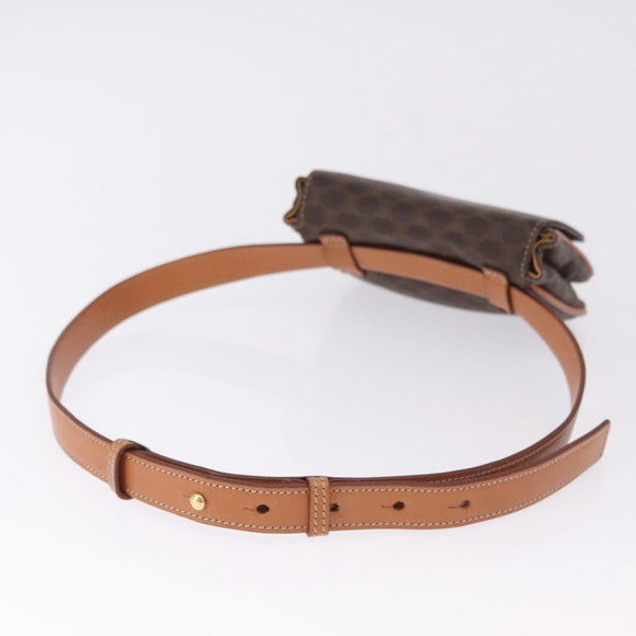 CELINE Macadam Canvas Waist Pouch PVC Leather Brown Gold Auth 194626A