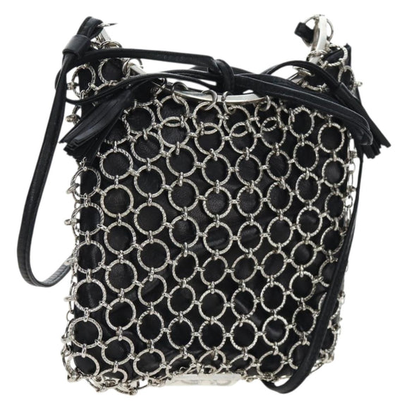 Salvatore Ferragamo Gancini Shoulder Bag Metal Leather Black Silver Auth 194638V