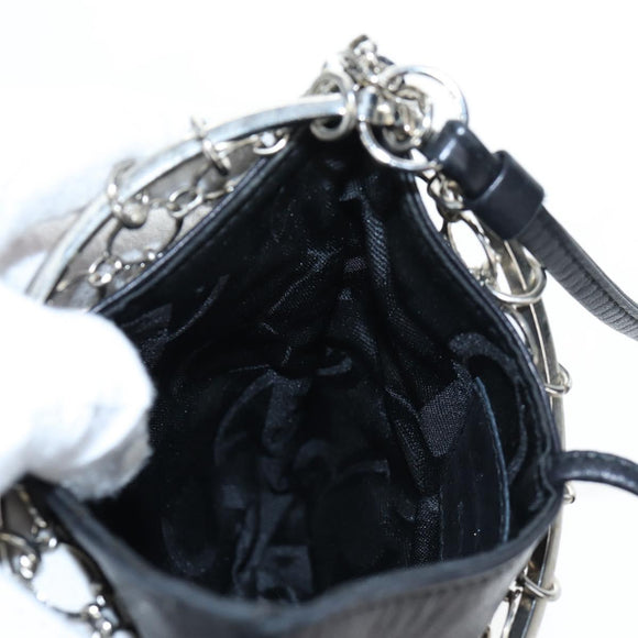 Salvatore Ferragamo Gancini Shoulder Bag Metal Leather Black Silver Auth 194638V