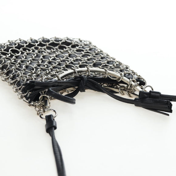 Salvatore Ferragamo Gancini Shoulder Bag Metal Leather Black Silver Auth 194638V