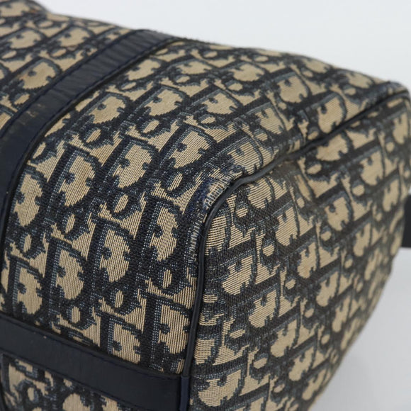 Christian Dior Trotter Canvas Boston Bag Navy Silver Auth 194640