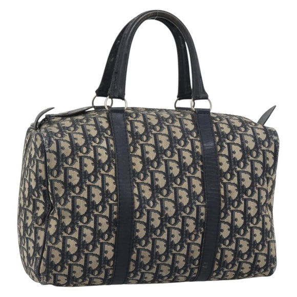 Christian Dior Trotter Canvas Boston Bag Navy Silver Auth 194640