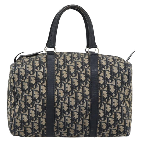 Christian Dior Trotter Canvas Boston Bag Navy Silver Auth 194640