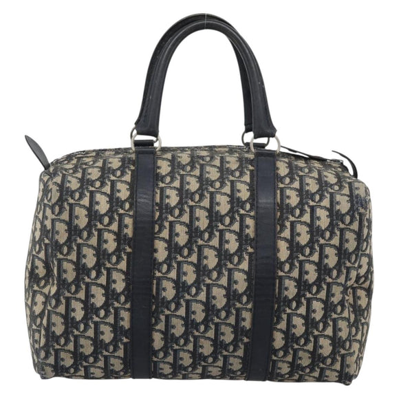 Christian Dior Trotter Canvas Boston Bag Navy Silver Auth 194640