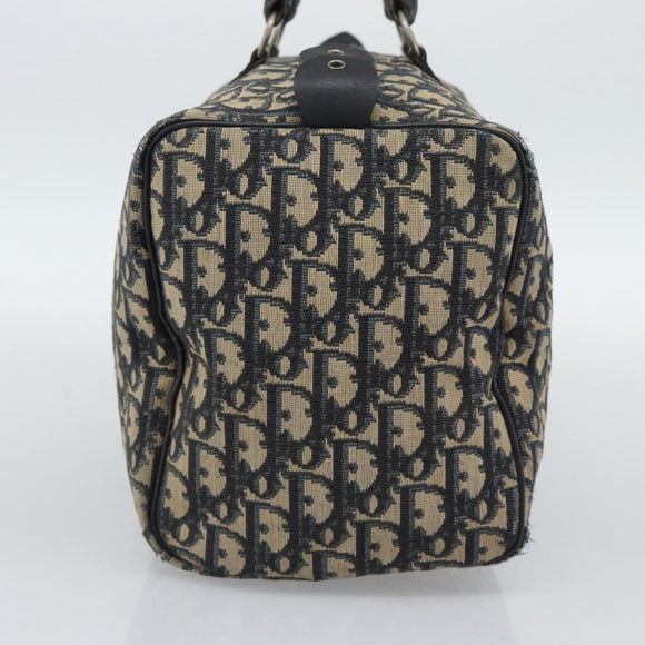 Christian Dior Trotter Canvas Boston Bag Navy Silver Auth 194640