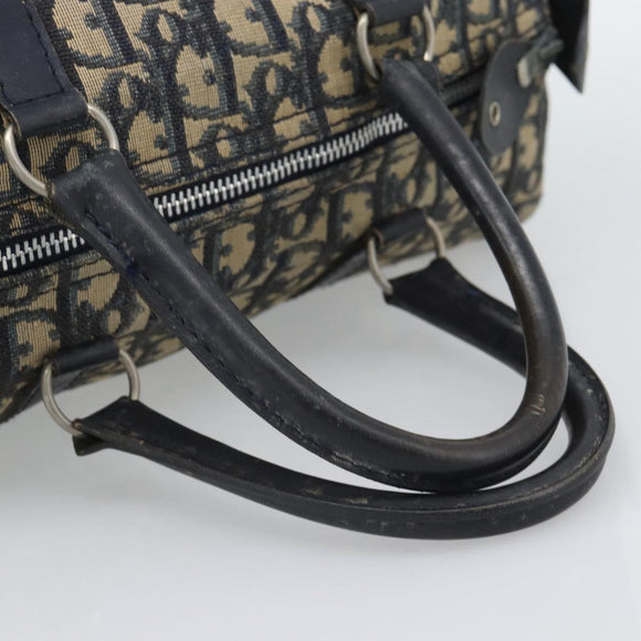 Christian Dior Trotter Canvas Boston Bag Navy Silver Auth 194640