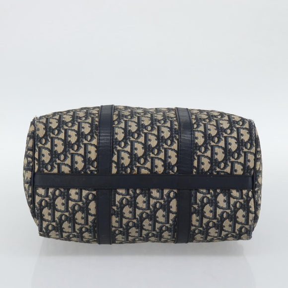 Christian Dior Trotter Canvas Boston Bag Navy Silver Auth 194640
