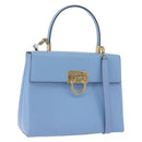 Salvatore Ferragamo Gancini Hand Bag Leather 2way Light Blue Gold Auth 194641A-1