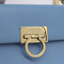 Salvatore Ferragamo Gancini Hand Bag Leather 2way Light Blue Gold Auth 194641A-18