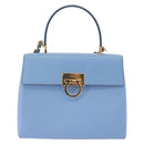 Salvatore Ferragamo Gancini Hand Bag Leather 2way Light Blue Gold Auth 194641A-13