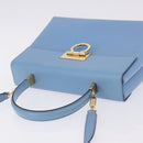 Salvatore Ferragamo Gancini Hand Bag Leather 2way Light Blue Gold Auth 194641A-6