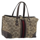 GUCCI Horsebit Sherry Line Boston Bag Canvas Beige Gold 150335 Auth 194651V-1