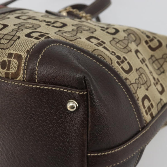 GUCCI Horsebit Sherry Line Boston Bag Canvas Beige Gold 150335 Auth 194651V
