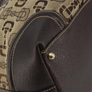 GUCCI Horsebit Sherry Line Boston Bag Canvas Beige Gold 150335 Auth 194651V-16