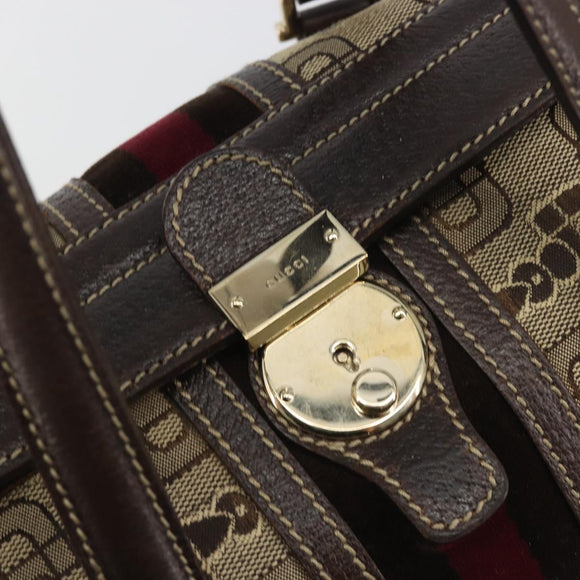 GUCCI Horsebit Sherry Line Boston Bag Canvas Beige Gold 150335 Auth 194651V