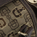 GUCCI Horsebit Sherry Line Boston Bag Canvas Beige Gold 150335 Auth 194651V-10