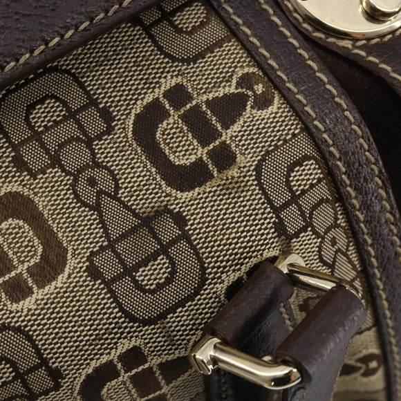 GUCCI Horsebit Sherry Line Boston Bag Canvas Beige Gold 150335 Auth 194651V