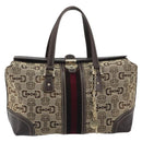 GUCCI Horsebit Sherry Line Boston Bag Canvas Beige Gold 150335 Auth 194651V-13
