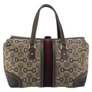 GUCCI Horsebit Sherry Line Boston Bag Canvas Beige Gold 150335 Auth 194651V-2