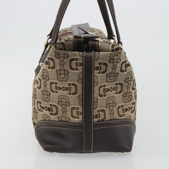 GUCCI Horsebit Sherry Line Boston Bag Canvas Beige Gold 150335 Auth 194651V