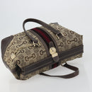 GUCCI Horsebit Sherry Line Boston Bag Canvas Beige Gold 150335 Auth 194651V-6