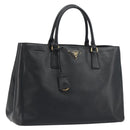PRADA Galleria Hand Bag Saffiano leather Black Gold Auth 194656V-1