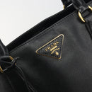PRADA Galleria Hand Bag Saffiano leather Black Gold Auth 194656V-14