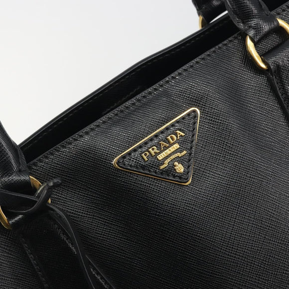 PRADA Galleria Hand Bag Saffiano leather Black Gold Auth 194656V
