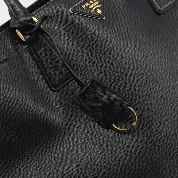 PRADA Galleria Hand Bag Saffiano leather Black Gold Auth 194656V